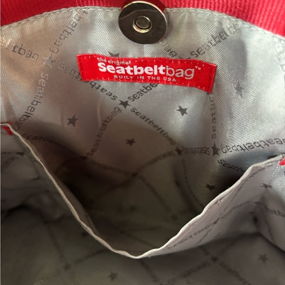 Vintage Harvey’s Woven Seatbelt Bag Medium Red Handbag Purse Gray Logo Interior - Picture 6 of 11